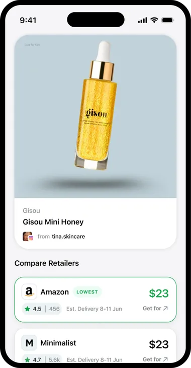 A saved product with the lowest price compared across retailers