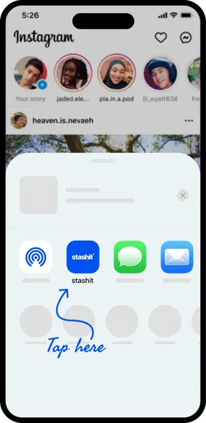 The iOS share sheet with Stashit as a destination